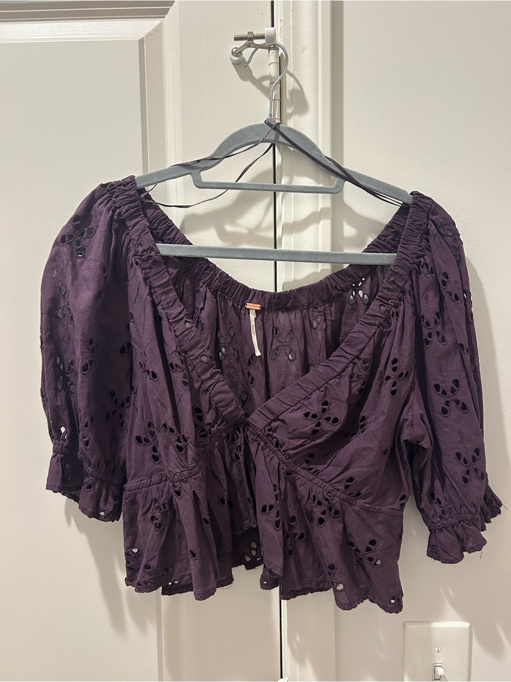 Free People Eggplant Eyelet Blouse